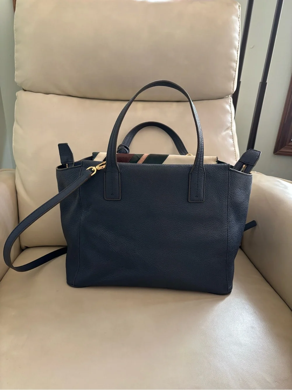 Tory Burch Striped Leather Crossbody Satchel - Navy, Cream, Pink & Burgundy